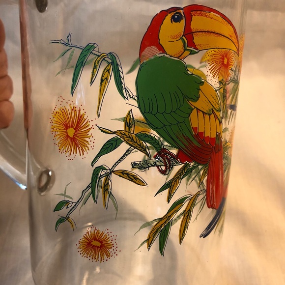 Glass Pitcher by Cerve. Hand Painted Toucans and Flowers. Made in Italy. Rare. - Picture 5 of 6